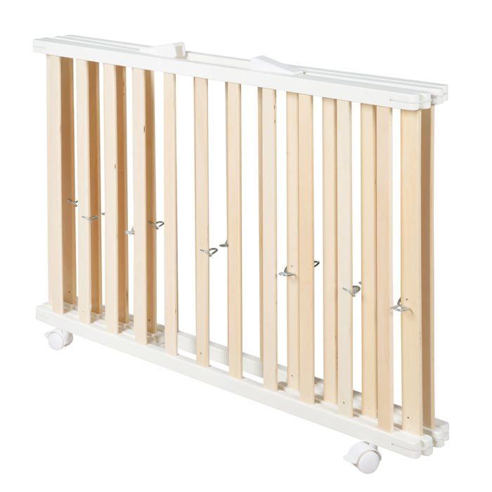 ROBA Folding Baby Playpen - 75 x 100 cm - Height Adjustable - Wheels - Wood/ White