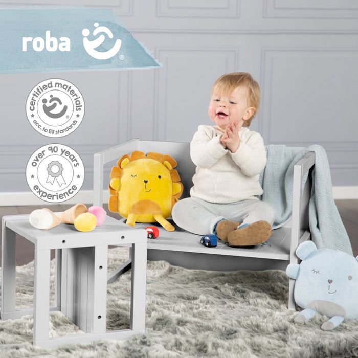 ROBA Adjustable Children's Stool - 3 Heights - Country Style - Grey