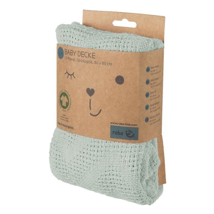ROBA Baby Blanket - LIL PLANET - 80 x 80 cm - Organic Cotton - Terry Cloth Polka Dots - Frosted Green