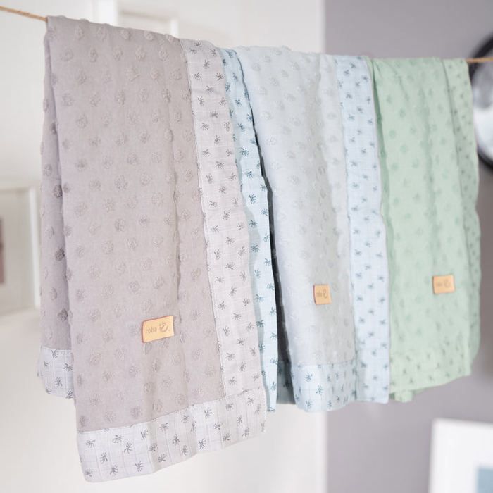 ROBA Organic Baby Blanket - Lil Planet - 80 x 80 cm - GOTS Certified - Polka Dot Pattern - Green