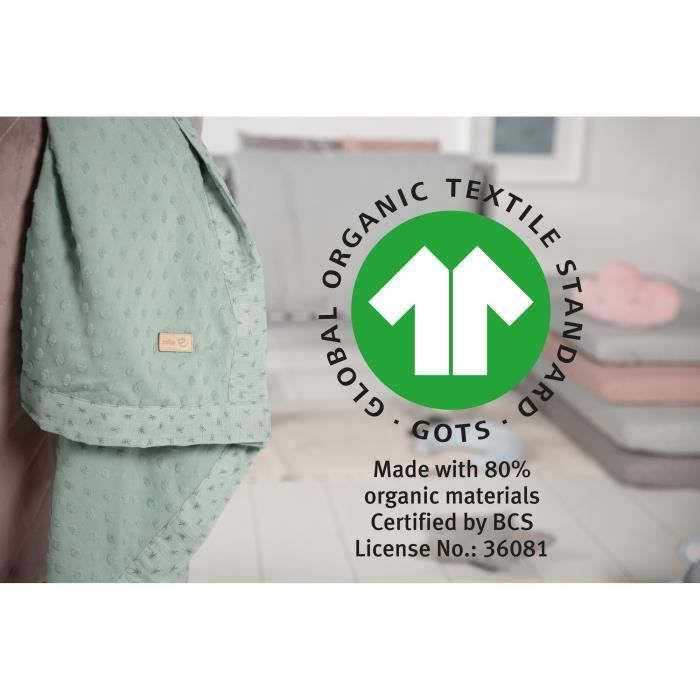 ROBA Organic Baby Blanket - Lil Planet - 80 x 80 cm - GOTS Certified - Polka Dot Pattern - Green