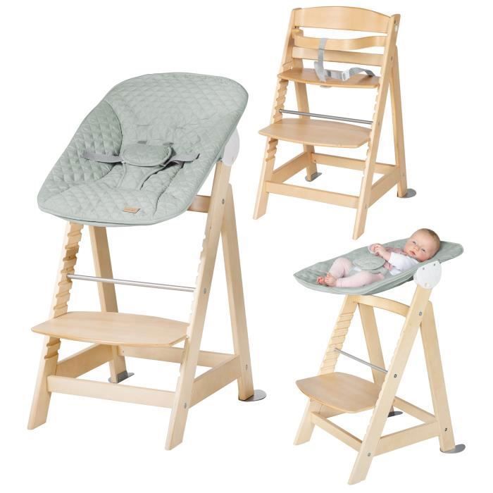 ROBA 2-in-1 Convertible High Chair - Natural Wood - Includes Frosted Green Reclining Bouncer