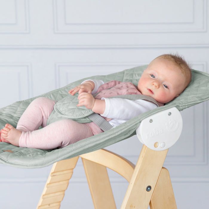 ROBA 2-in-1 Convertible High Chair - Natural Wood - Includes Frosted Green Reclining Bouncer