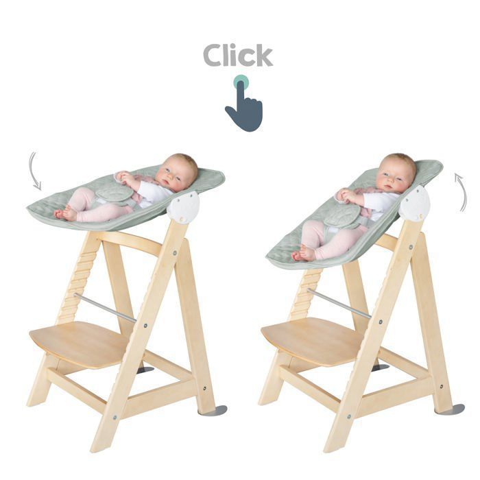 ROBA 2-in-1 Convertible High Chair - Natural Wood - Includes Frosted Green Reclining Bouncer