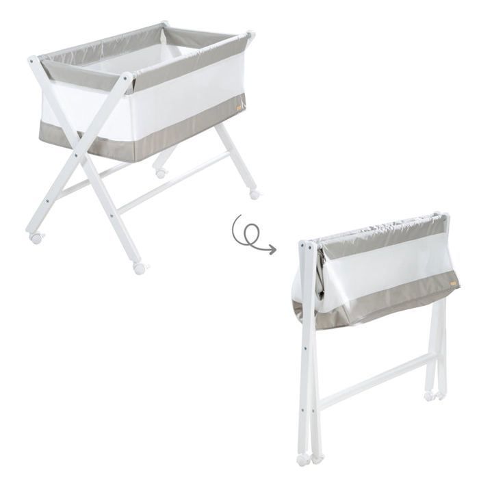 Folding Co-Sleeping Crib - ROBA - Canvas and Mesh - 90 x 45 cm - Grey/ White