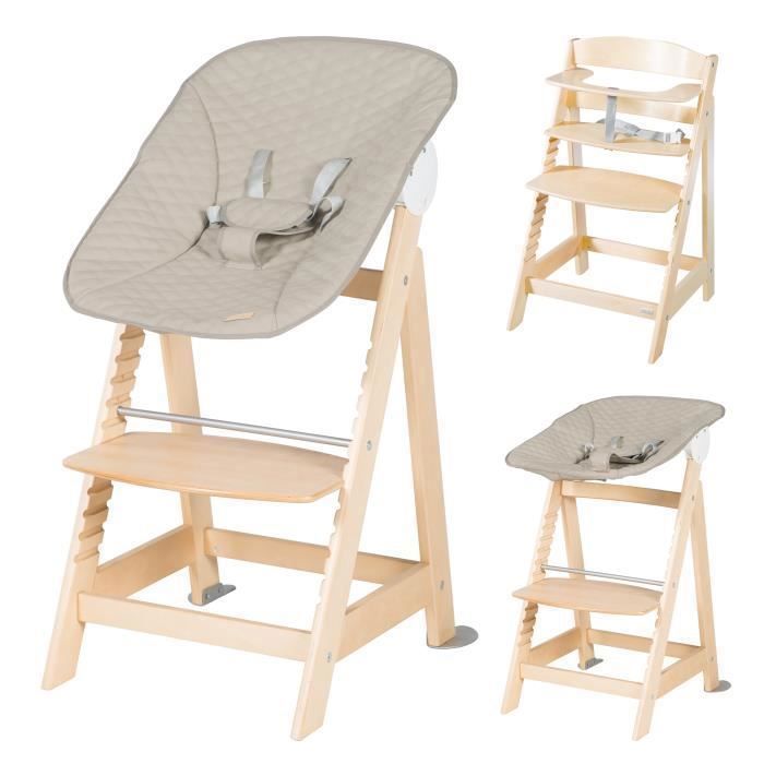 ROBA 2-in-1 Convertible High Chair - Natural Wood - Includes Greyish Quilted Recliner