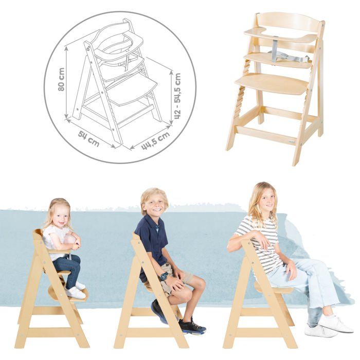 ROBA 2-in-1 Convertible High Chair - Natural Wood - Includes Greyish Quilted Recliner