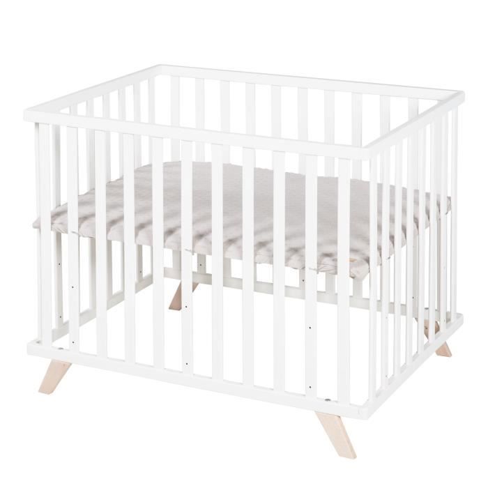 ROBA - Baby Playpen - 75 x 100 cm - Grey 'Lil Planet' Playmat Included - White Lacquered Wood