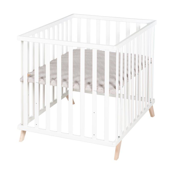ROBA - Baby Playpen - 75 x 100 cm - Grey 'Lil Planet' Playmat Included - White Lacquered Wood