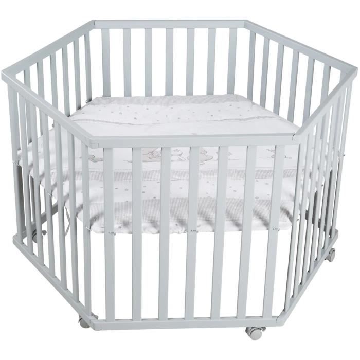 ROBA Hexagonal Baby Playpen - STERNENZAUBER - Padded Cover - Grey Lacquered Wood