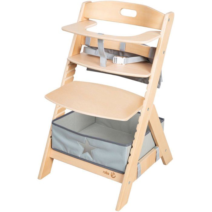 ROBA Convertible High Chair - Natural Wood - Organizer Set Included - From 6 Months up to 70 kg