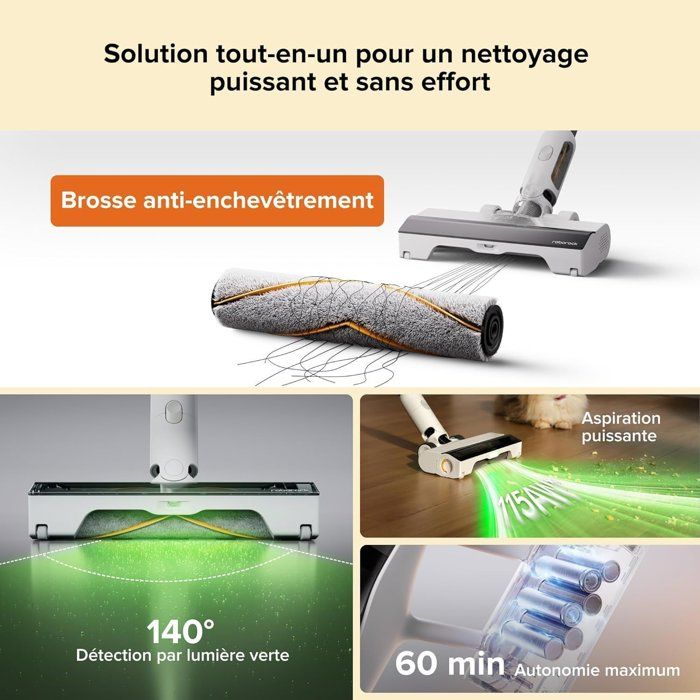 ROBOROCK H60 HUB Cordless Stick Vacuum Cleaner - Automatic Emptying Station - 60 Min - 115 AW