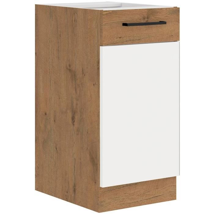 ROCK Tall Cabinet - 1 Door - Lancelot Oak and Glossy White - W 40 cm