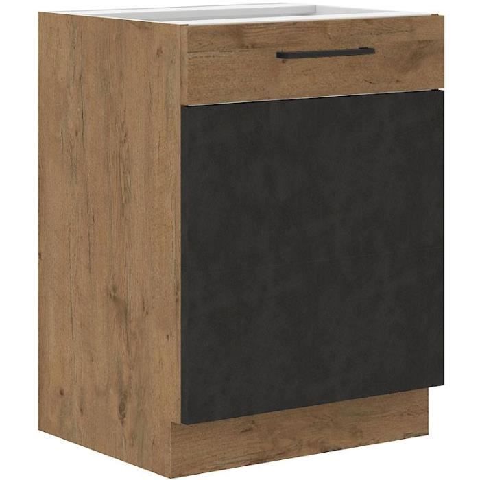 ROCK Low Cabinet - Lancelot Oak and Matera Grey Melamine Finish - 1 Door - W60 x H82 cm