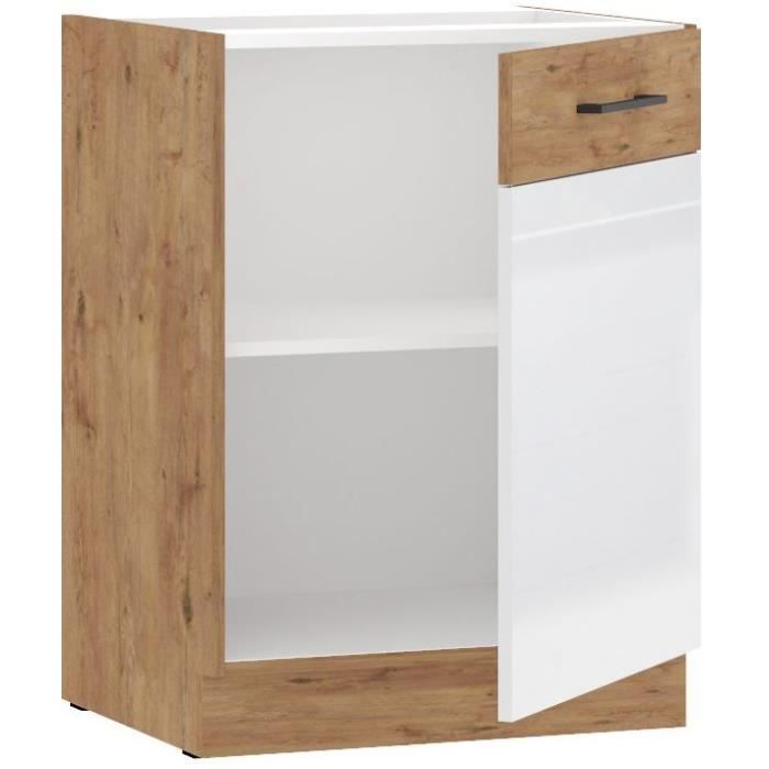 ROCK Low Cabinet - Lancelot Oak and Glossy White Melamine - 60 cm - 1 Hinged Door