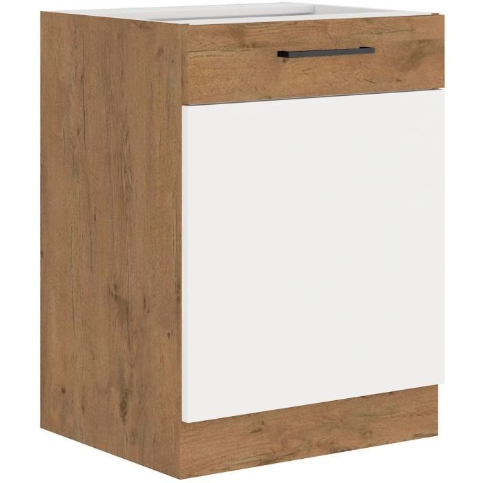 ROCK Low Cabinet - Lancelot Oak and Glossy White Melamine - 60 cm - 1 Hinged Door