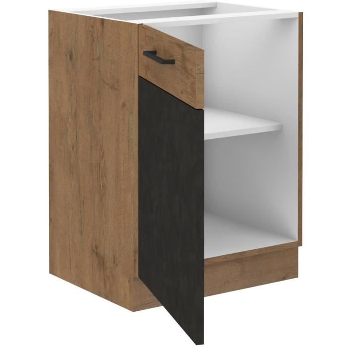 ROCK Low Cabinet - Lancelot Oak and Matera Grey Melamine Finish - 1 Door - W60 x H82 cm