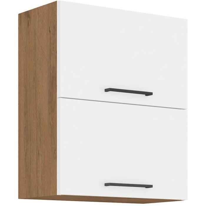 ROCK Wall Cabinet - Lancelot Oak & Glossy White Melamine - 60 cm - 2 Drop-Down Doors