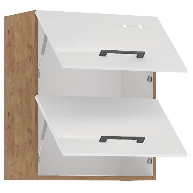 ROCK Wall Cabinet - Lancelot Oak & Glossy White Melamine - 60 cm - 2 Drop-Down Doors