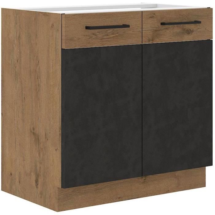 ROCK Low Cabinet - Melamine - Lancelot Oak and Matera Grey - W 80 x H 82 cm