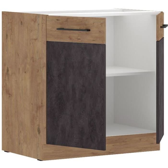 ROCK Low Cabinet - Melamine - Lancelot Oak and Matera Grey - W 80 x H 82 cm
