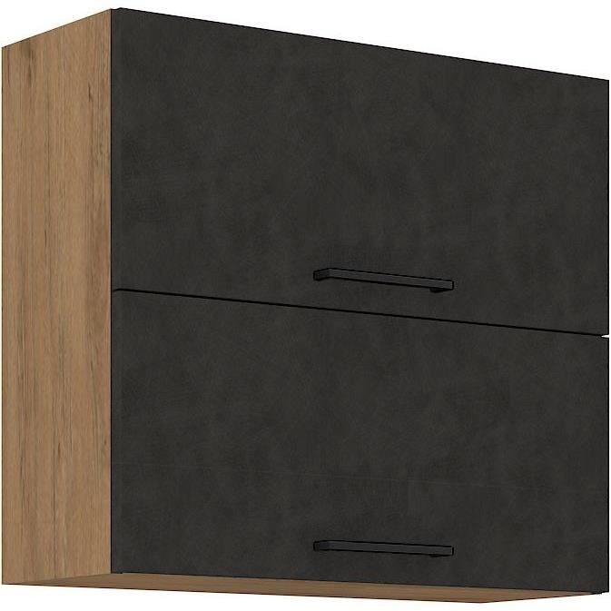 ROCK Wall Cabinet - Lancelot Oak & Matera Grey Melamine - 80 x 72 cm - 2 Doors W80 H72