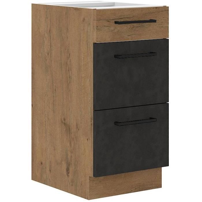 ROCK Saucepan Cabinet - 3 Drawers - Lancelot Oak and Matera Grey - W40 x H82 cm
