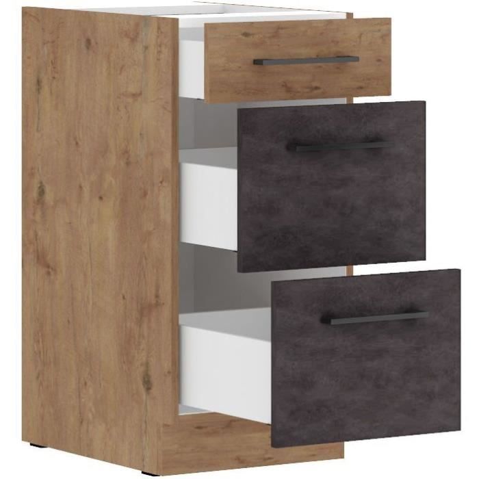 ROCK Saucepan Cabinet - 3 Drawers - Lancelot Oak and Matera Grey - W40 x H82 cm