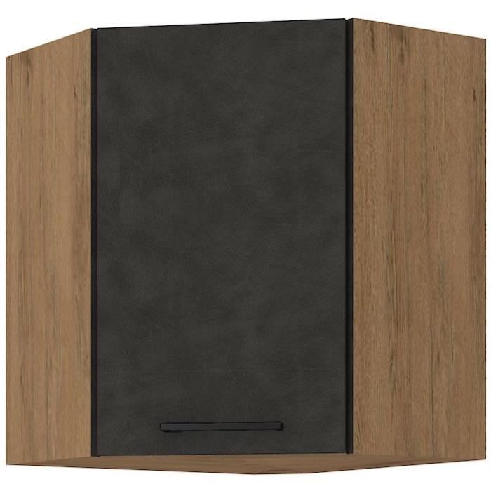 ROCK Corner Wall Cabinet - Lancelot Oak & Matera Grey Melamine - 1 Door - W58 x H72 cm