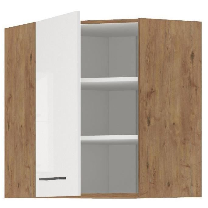 ROCK Corner Wall Cabinet - Lancelot Oak & Glossy White Melamine - 58 x 58 cm