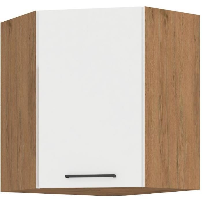 ROCK Corner Wall Cabinet - Lancelot Oak & Glossy White Melamine - 58 x 58 cm