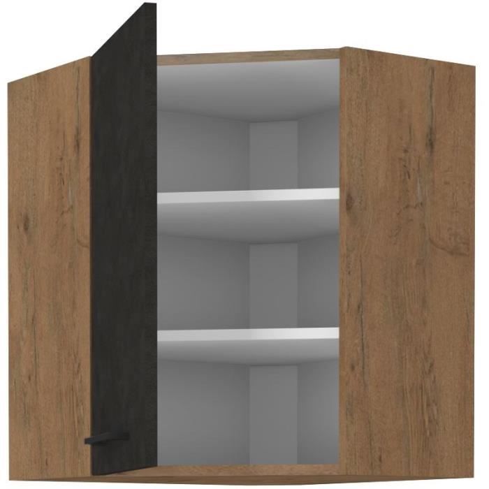 ROCK Corner Wall Cabinet - Lancelot Oak & Matera Grey Melamine - 1 Door - W58 x H72 cm