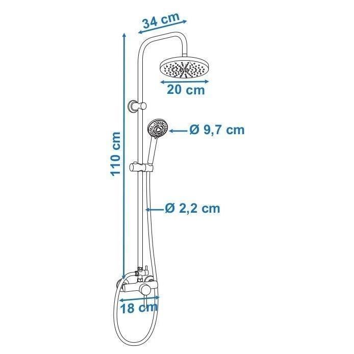 ROUSSEAU Timaru Shower Column with Chrome Mechanical Mixer - Adjustable Shower Head 3-jet