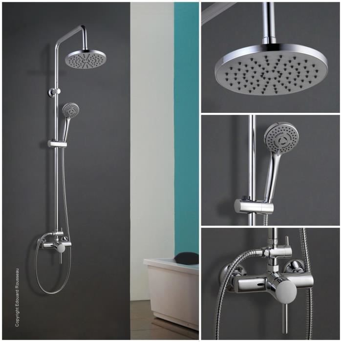 ROUSSEAU Timaru Shower Column with Chrome Mechanical Mixer - Adjustable Shower Head 3-jet