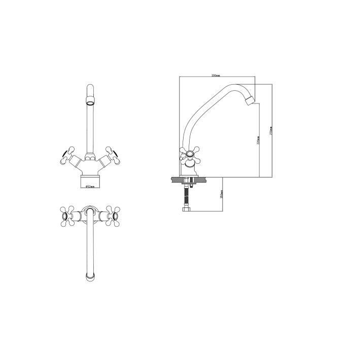 ROUSSEAU Beverly Kitchen Mixer Tap - Aged Bronze - Without Pull-Out Spray