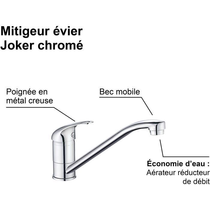 EDOUARD ROUSSEAU Kitchen Sink Mixer Tap - Joker - Chrome - Reduced Flow - Swivel Spout
