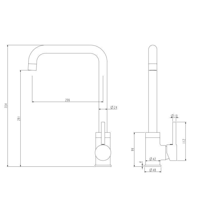 ROUSSEAU Kiloo Kitchen Mixer Tap - Chrome Grey - Without Pull-Out Spray