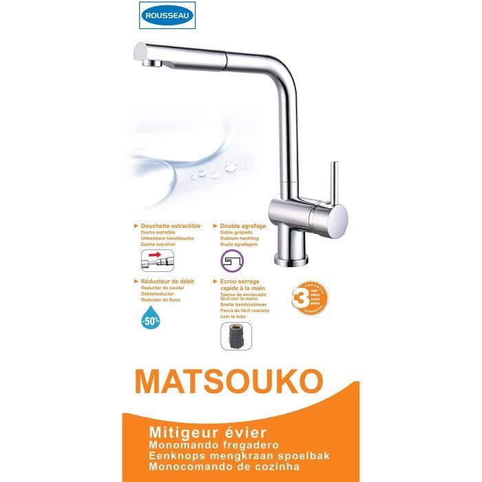 ROUSSEAU Matsouko Kitchen Mixer Tap - With Pull-Out Spray - Chrome Grey