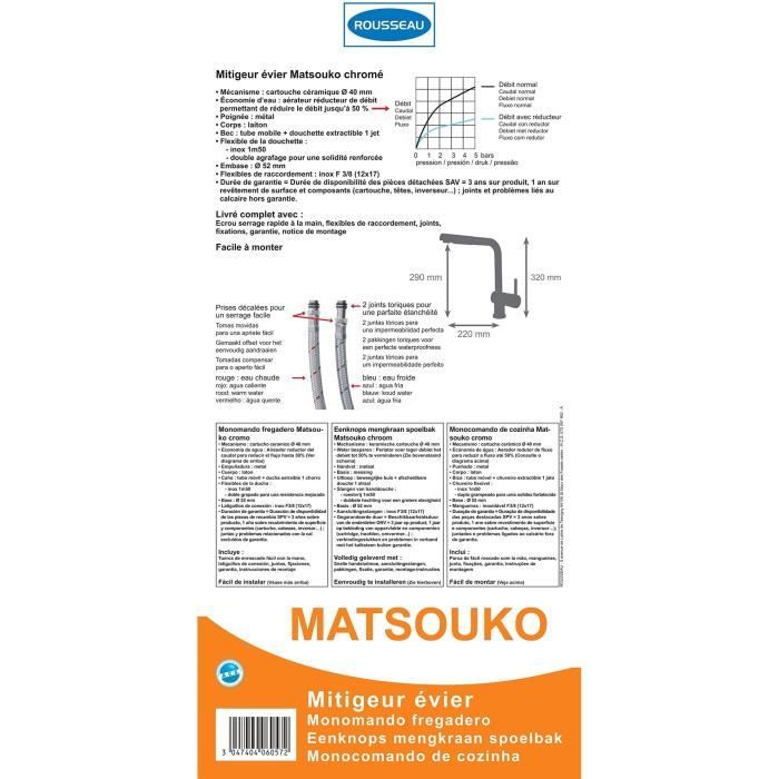 ROUSSEAU Matsouko Kitchen Mixer Tap - With Pull-Out Spray - Chrome Grey