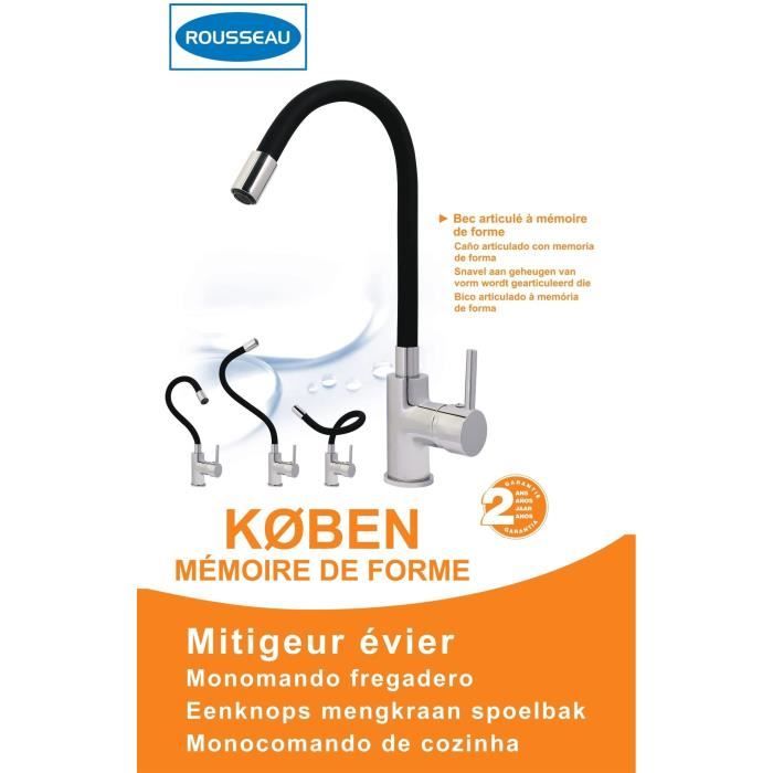 Edouard Rousseau - KOBEN Shape Memory Kitchen Mixer Tap - Black/ Chrome