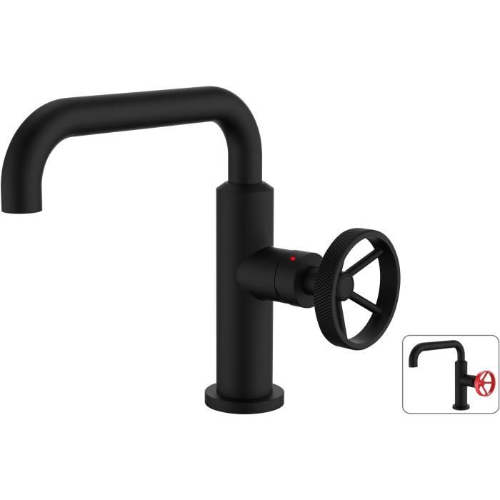ROUSSEAU - Industrial Basin Mixer Tap - Swivel Spout - Black