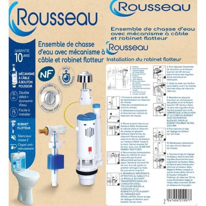 ROUSSEAU Toilet Mechanism Kit with Side-Mounted Float Valve - 3/6 L - NF Certified