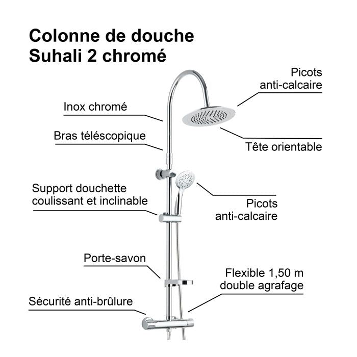 EDOUARD ROUSSEAU SUHALI 2 Shower Column with Faucet - Chrome