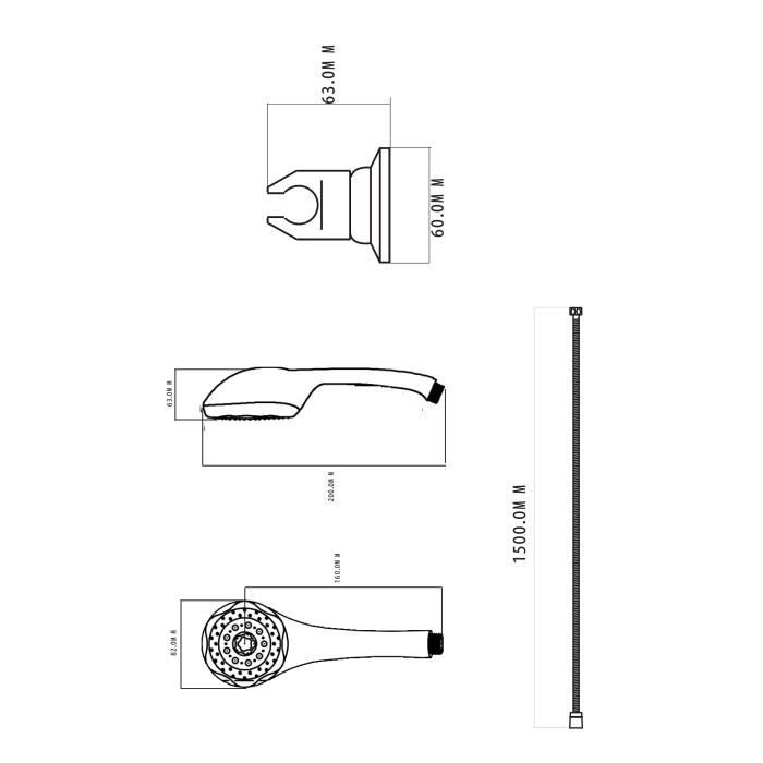 ROUSSEAU Shower Head Flexible 5 Jets HEKO Chrome