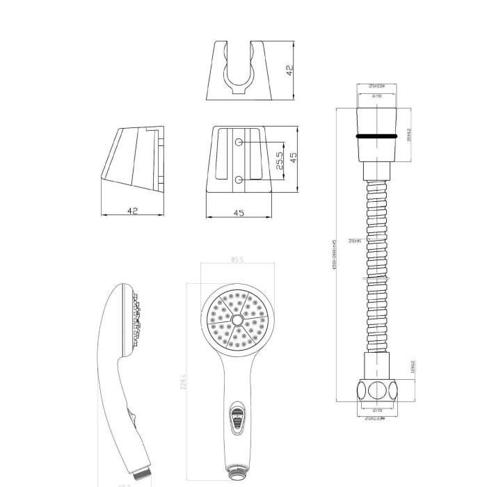 ROUSSEAU Heko Shower Head 1 Jet Flexible Hose Chrome