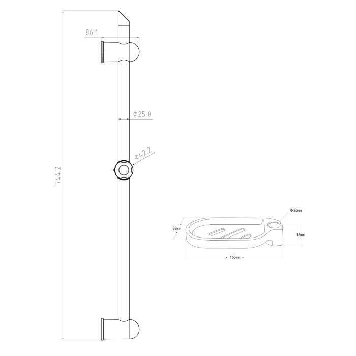 ROUSSEAU Shower Rail - Chrome - 60 cm - Ø 25 mm
