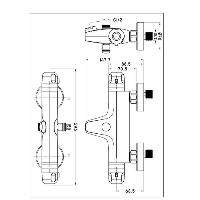ROUSSEAU Volga 2 Thermostatic Bath and Shower Mixer Tap - Chrome - Eco-Stop