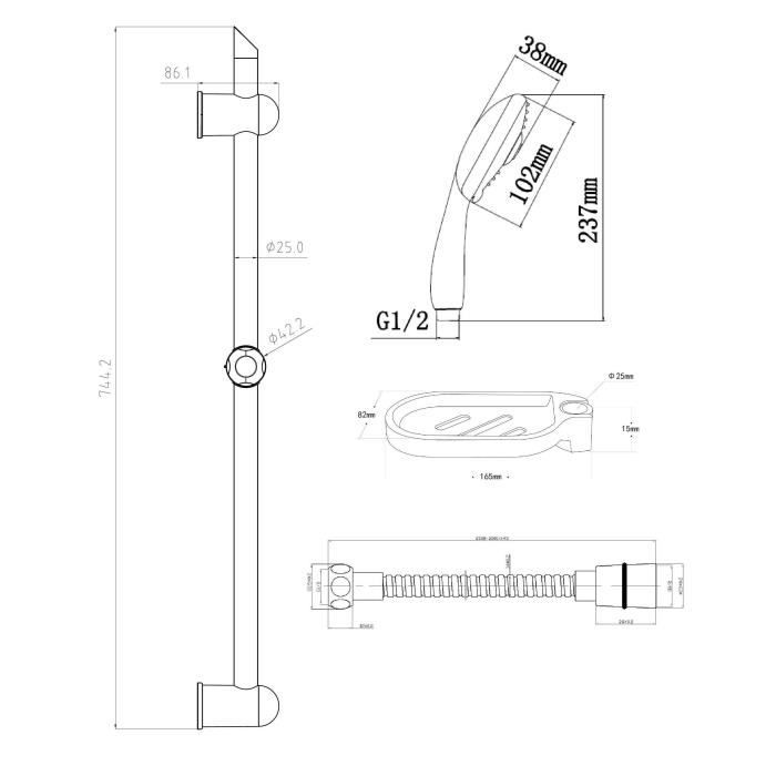 ROUSSEAU Stop'o Shower Rail + Hand Shower without Faucet - Chrome