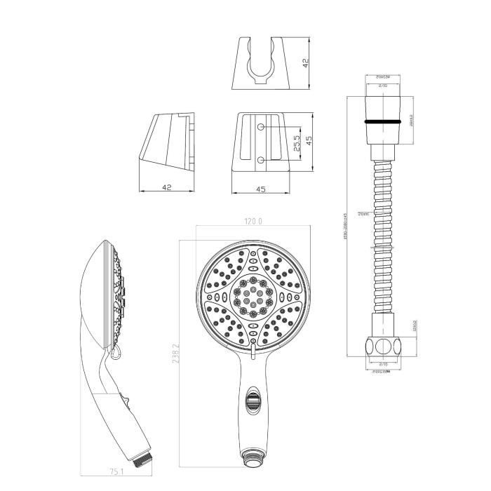 ROUSSEAU Leptis Flexible Shower Head 5 Jets Chrome