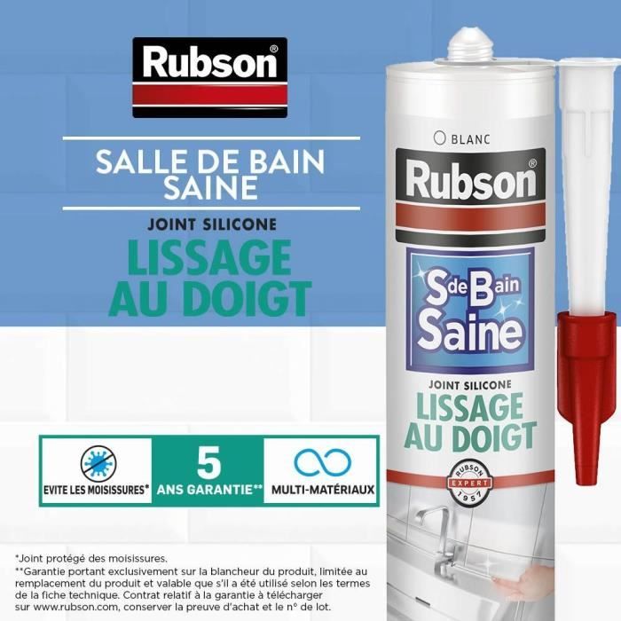 RUBSON Sanitary Sealant 280 ml - Healthy Bathroom - Finger Smoothing - White